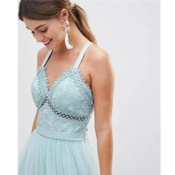 NWT ASOS Chi Chi London Tulle Midi Dress With Lace Detail - Picture 3 of 11